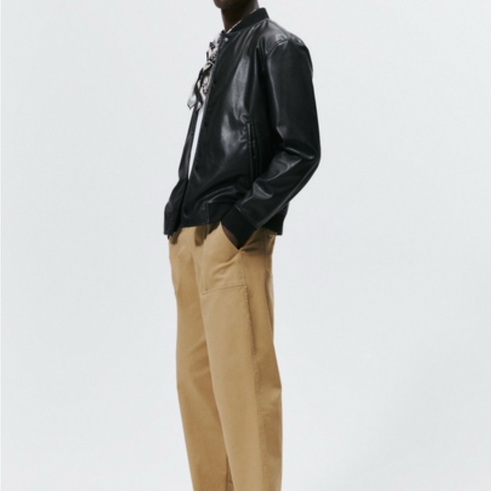 RARE NWT Zara Mens Faux Leather Lightweight Bomber Jacket Small Brand New Sz S